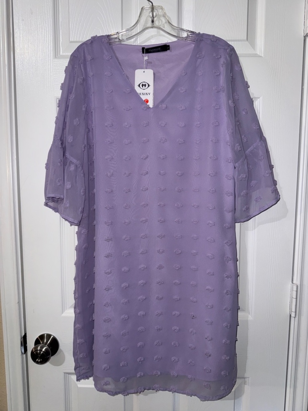 FEXIXV Lavender Textured V-Neck Dress
